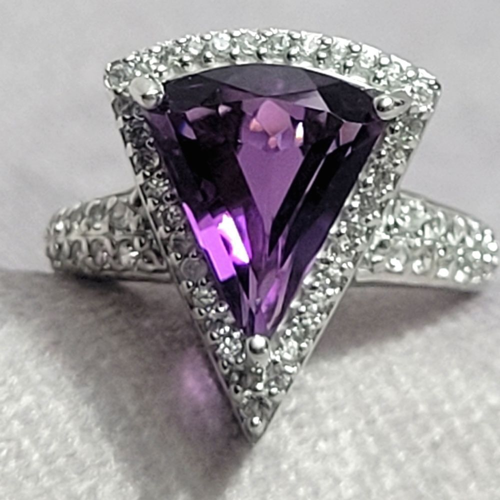 Premium African Amethyst & White Zircon Ring Size 10